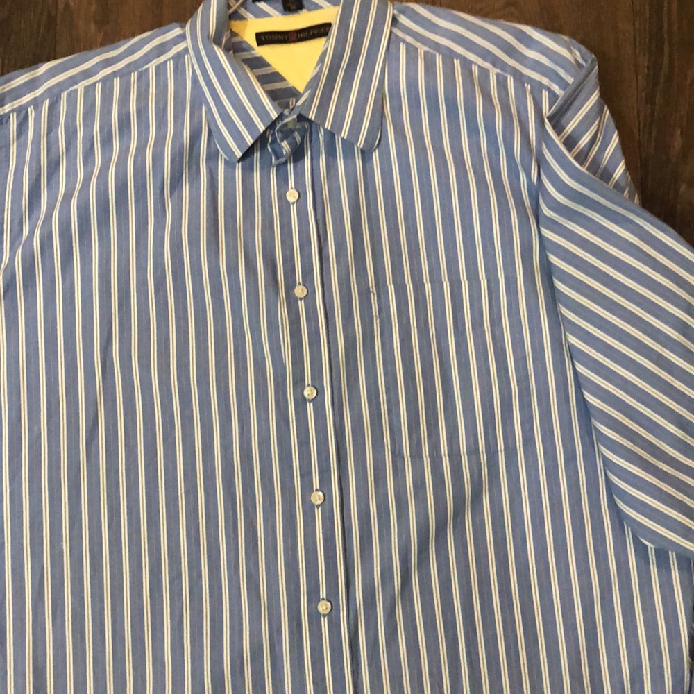 Tommy Hilfiger Blue and White Striped Button Down Shirt - Picture 4 of 8